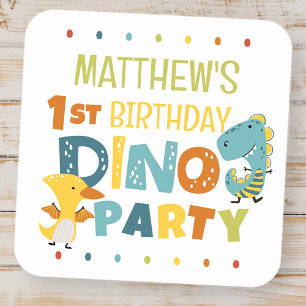 Cute Modern Dino Dinosaur Kid's Birthday Party Square Sticker