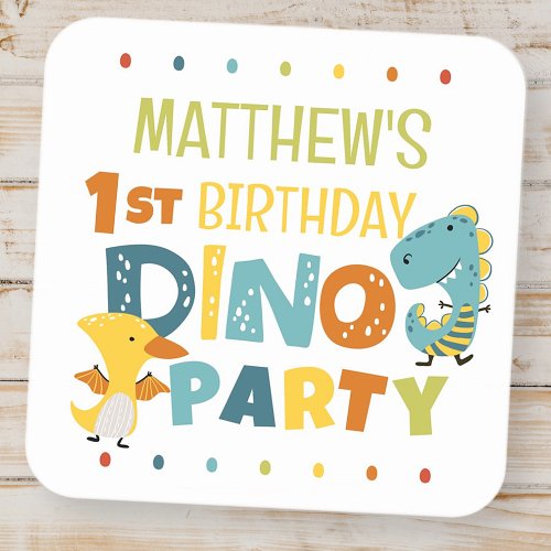 Cute Modern Dino Dinosaur Kids Birthday Party Square Sticker