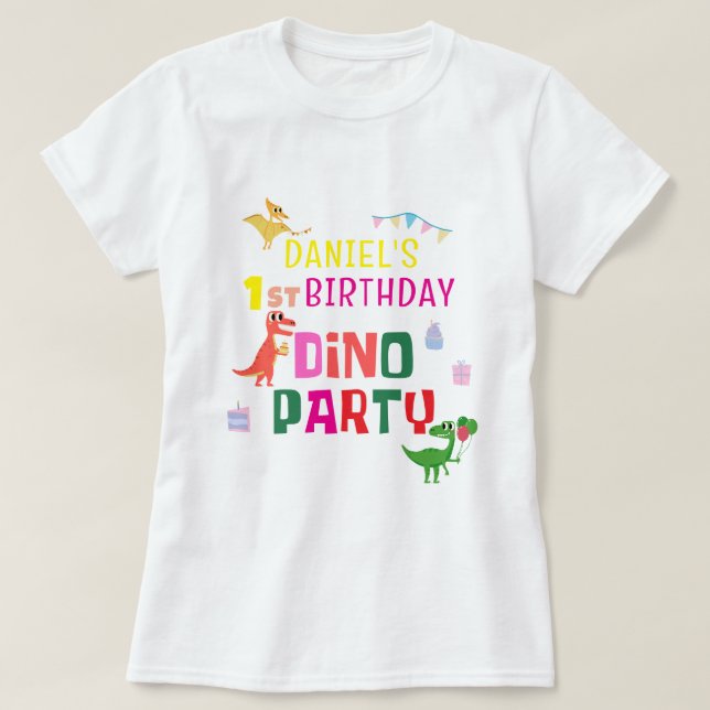 Cute Modern Dino Dinosaur Kid's Birthday Party T-Shirt (Design Front)
