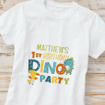 Cute Modern Dino Dinosaur Kid's Birthday Party T-Shirt<br><div class="desc">Composed of fun sans serif handwritten typography; Cute T-REX dinosaurs in the backgroud

This is designed by Select Party Supplies,  exclusive for Zazzle.

Available here:
http://www.zazzle.com/store/selectpartysupplies</div>