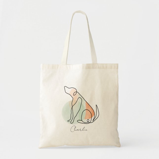 Cute modern dog line drawing personalised tote bag (Front)