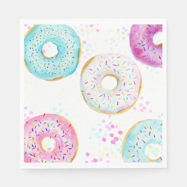 Cute Modern Donut Birthday Party Paper Napkins (Front)