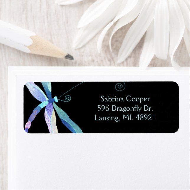 Cute Modern Dragonfly Business Address Label (Insitu)
