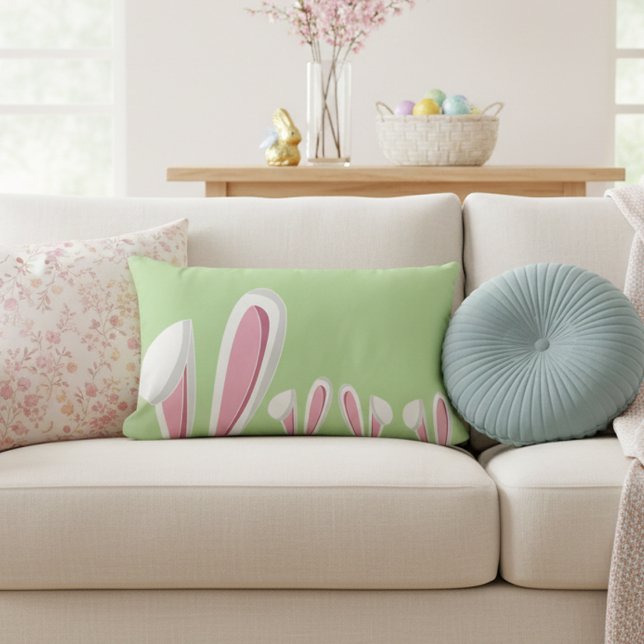 Cute Modern Easter Bunny Ears Lumbar Pillow (Creator Uploaded)