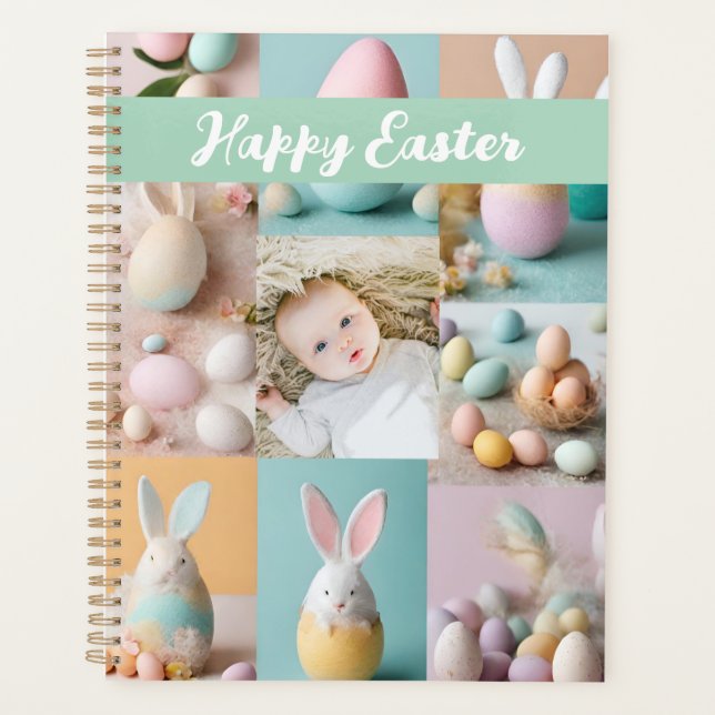 Cute Modern Easter collage Pastel scrapbook photo Planner (Front)