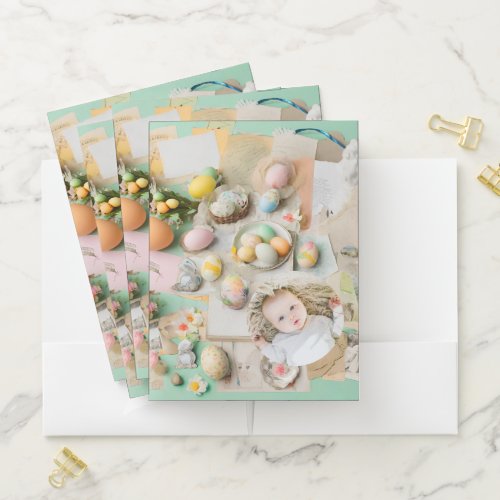 Cute Modern Easter collage scrapbook photo  Pocket Folder