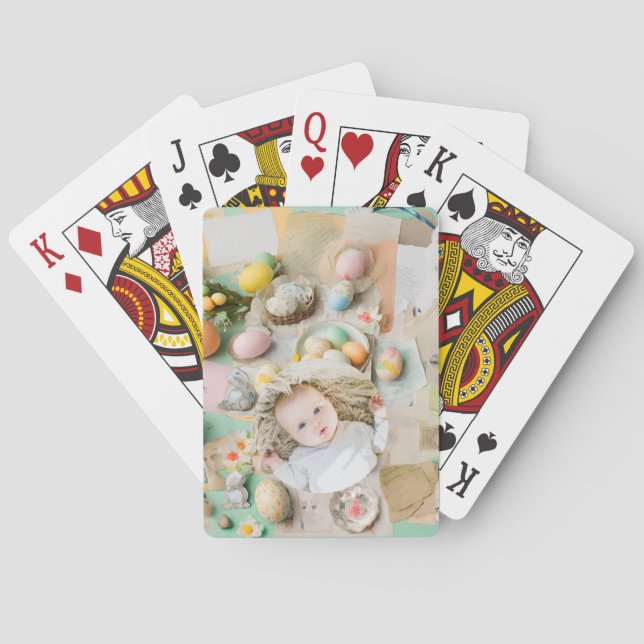 Cute Modern Easter collage scrapbook photo  Poker Cards (Back)