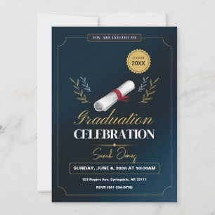 Cute Modern Elegant Navy Blue White Graduation Invitation
