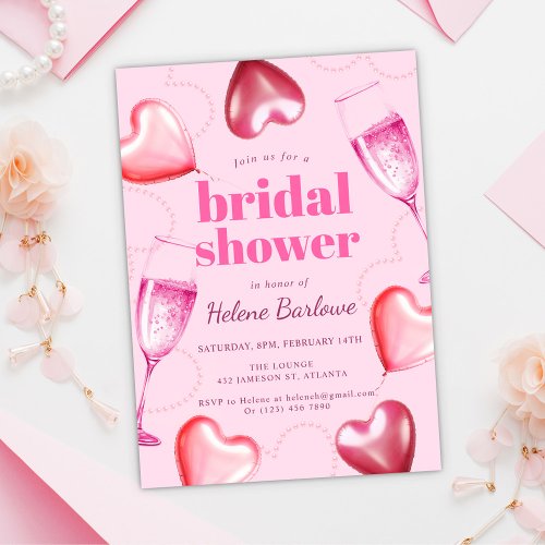 Cute Modern Elegant Pink Hearts Bridal Shower Invitation