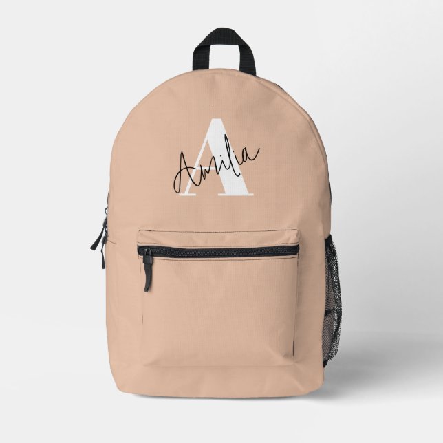 Cute Modern Elegant  Pink Monogram Printed Backpack (Front)