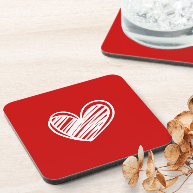 Cute Modern Elegant White And Red Trendy Hearts  Beverage Coaster (Creator Uploaded)