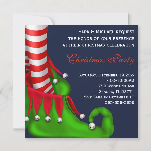 Cute Modern Elf Shoe Christmas Party Invitation (Front)