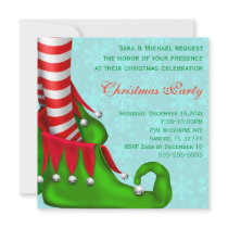 Cute Modern Elf Shoe Christmas Party Invitation
