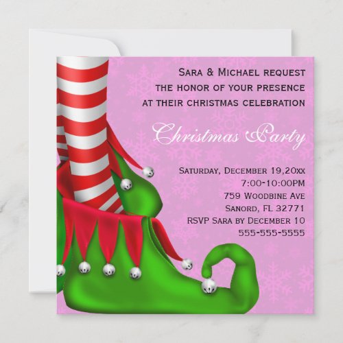 Cute Modern Elf Shoe Christmas Party Invitation