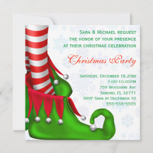Cute Modern Elf Shoe Christmas Party Invitation