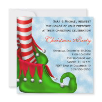 Cute Modern Elf Shoe Christmas Party Invitation