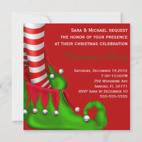 Cute Modern Elf Shoe Christmas Party Invitation