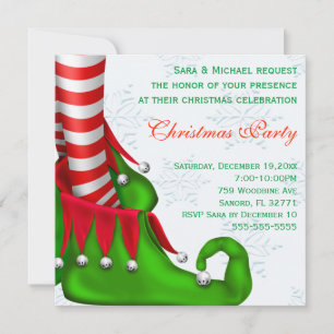 Cute Modern Elf Shoe Christmas Party Invitation