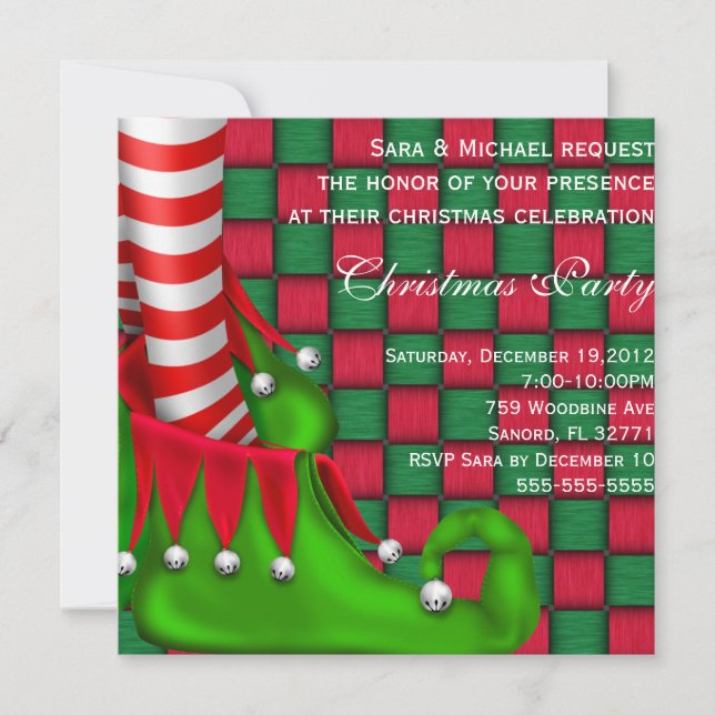 Cute Modern Elf Shoe Christmas Party Invitation (Front)
