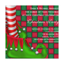 Cute Modern Elf Shoe Christmas Party Invitation