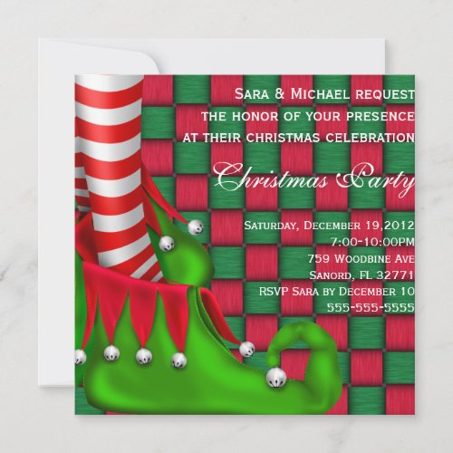 Cute Modern Elf Shoe Christmas Party Invitation