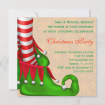 Cute Modern Elf Shoe Christmas Party Invitation