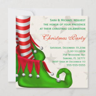 Cute Modern Elf Shoe Christmas Party Invitation