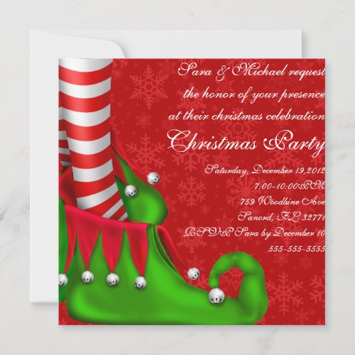 Cute Modern Elf Shoe Christmas Party Invitation