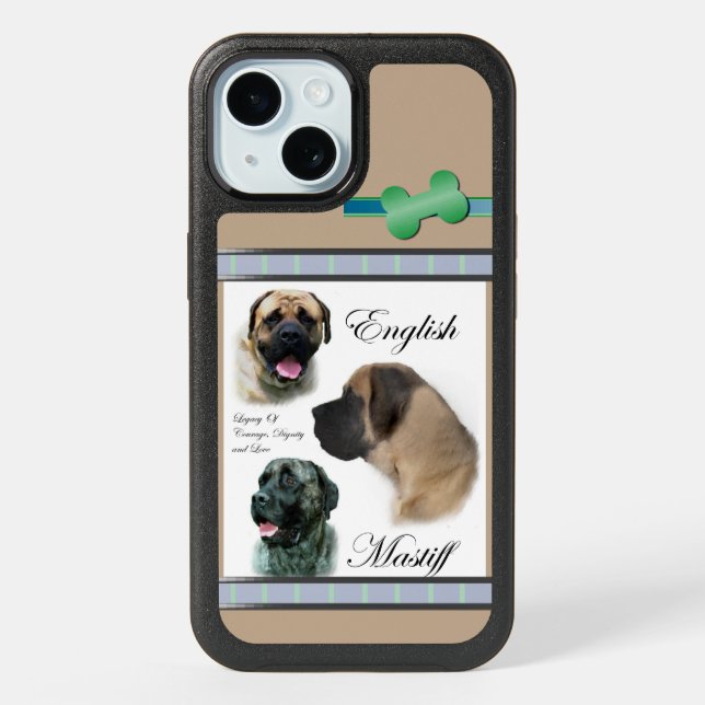Cute Modern English Mastiff Dog Art iPhone 15 Case (Back)