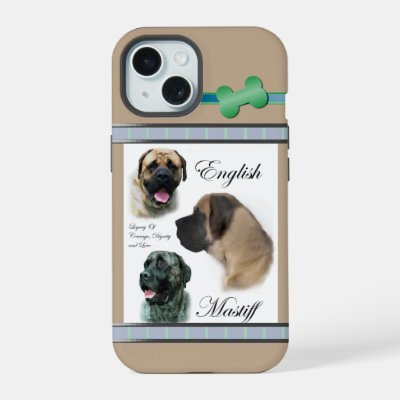 Cute Modern English Mastiff Dog Art iPhone 15 Case