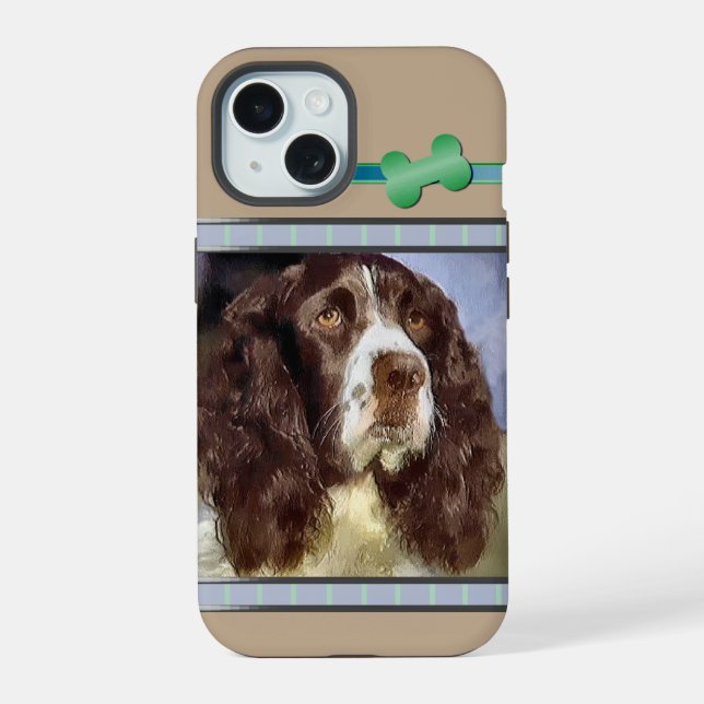 Cute Modern English Springer Spaniel Dog Art iPhone 15 Case (Back)