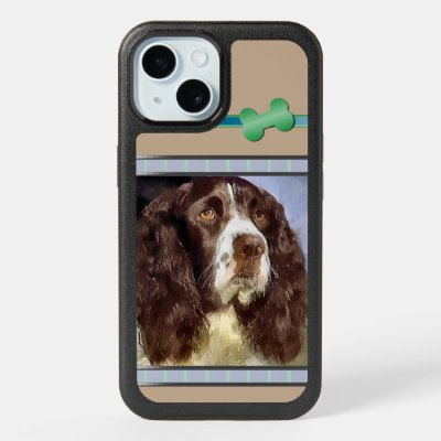 Cute Modern English Springer Spaniel Dog Art iPhone 15 Case