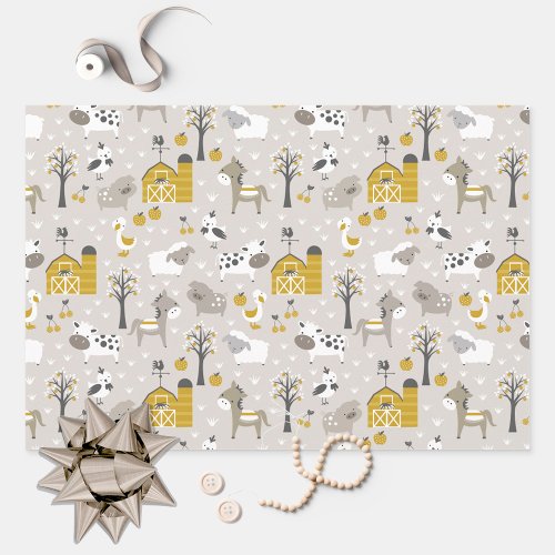 Cute Modern Farm Animals Wrapping Paper Sheets