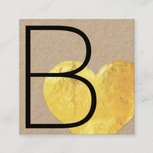 Cute Modern Faux Gold Foil Heart Kraft Square Business Card (Front)