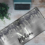Cute modern Faux silver Glitter Drips monogram Desk Mat<br><div class="desc">Cute modern Faux silver Glitter Drips monogram Desk mat. Add a touch of glitter and glam to your home office or dorm with this elegant desk mat. To make it extra special, it is also monogrammed and personalized with name or initials. click the "customize further" link and use the design...</div>