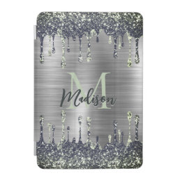 Cute modern Faux silver Glitter Drips monogram iPad Mini Cover