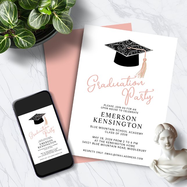 Cute Modern Feminine Graduation Party Invitation (Cute Modern Feminine Graduation Party Invitation with Instant Digital Download Option)