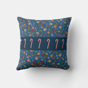Cute Modern Festive Candy Cane Christmas Throw Pillow