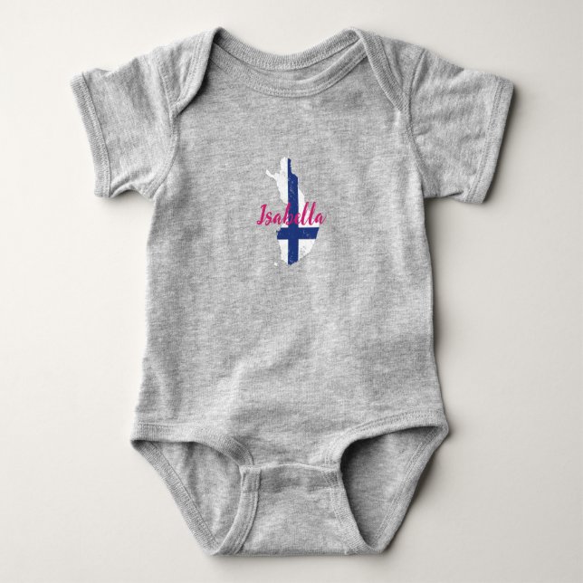 Cute Modern Finland Flag map Finnish custom name Baby Bodysuit (Front)