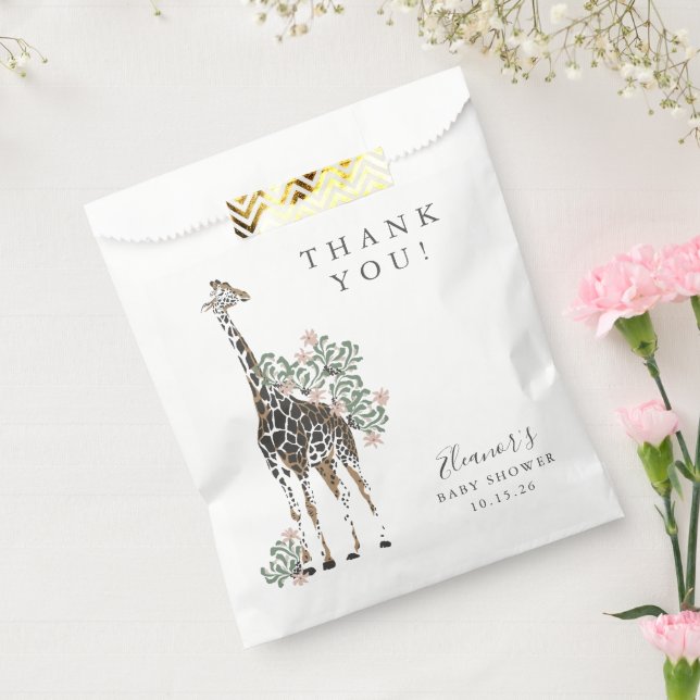 Cute Modern Floral Giraffe Simple Baby Shower  Favor Bag (Sealed)
