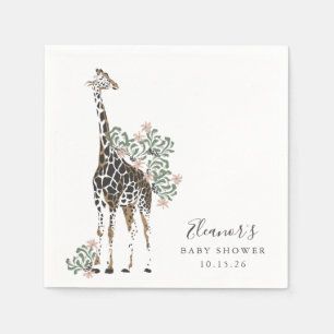 Cute Modern Floral Giraffe Simple Baby Shower Napkins