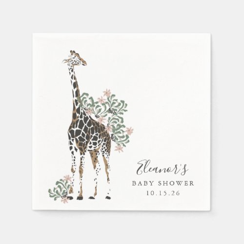 Cute Modern Floral Giraffe Simple Baby Shower  Napkins