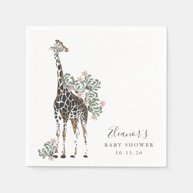 Cute Modern Floral Giraffe Simple Baby Shower  Napkins (Front)