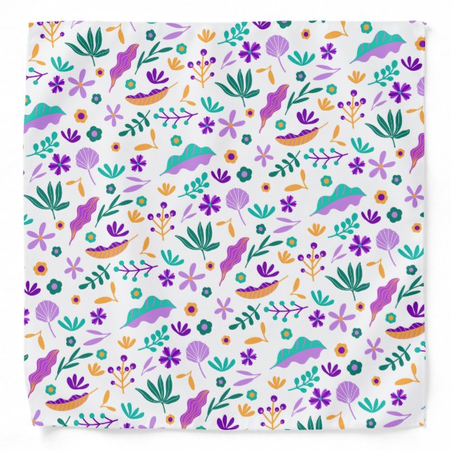 Cute Modern Flowers and Leaves Bandana (Front)