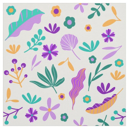 Cute Modern Flowers and Leaves Fabric