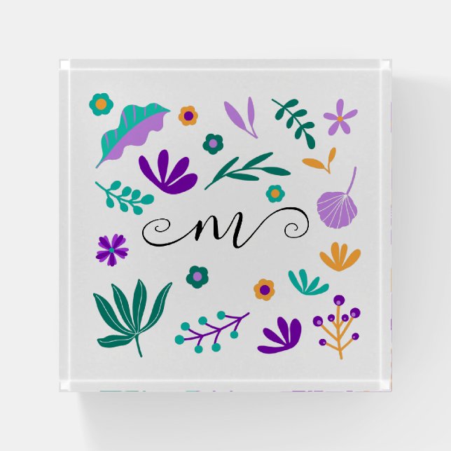 Cute Modern Flowers and Leaves Paperweight (Front)