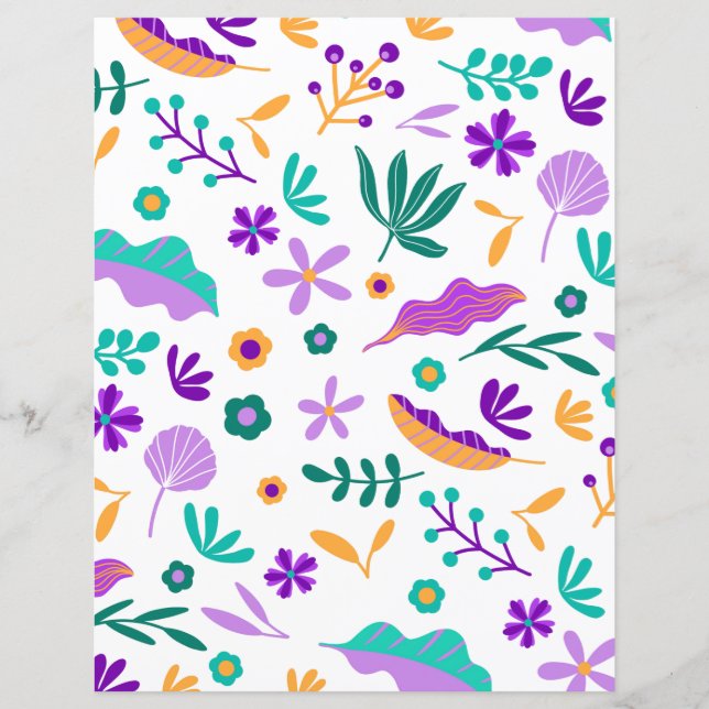 Cute Modern Flowers and Leaves Scrapbook Paper (Front)