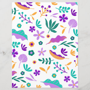 Cute Modern Flowers and Leaves Scrapbook Paper