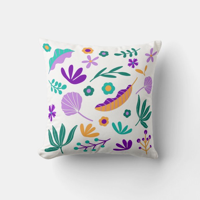 Cute Modern Flowers and Leaves Throw Pillow (Front)