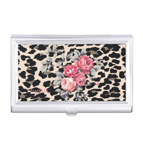 Cute  Modern Flowers On Leopard Print_Personalized Case For Business Cards